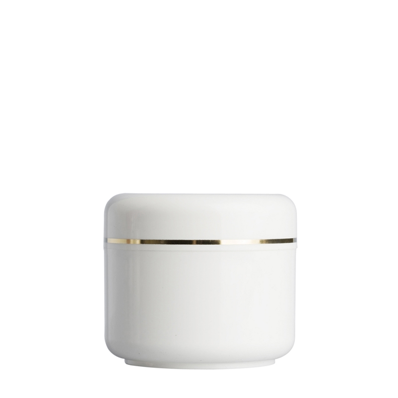 100g White Plastic Cos Pot & White/Gold Band Lid