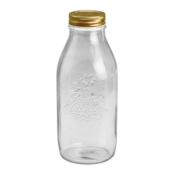 1000ml Clear Quattro Bottle & 56mm Gold Preserving Screw