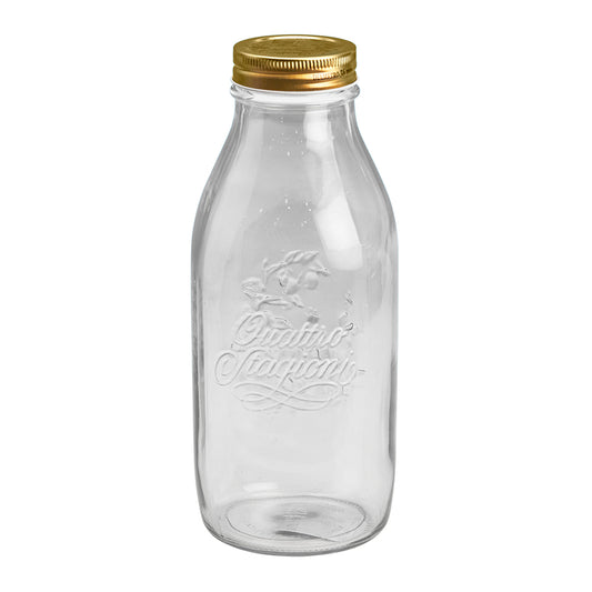 1000ml Clear Quattro Bottle & 56mm Gold Preserving Screw