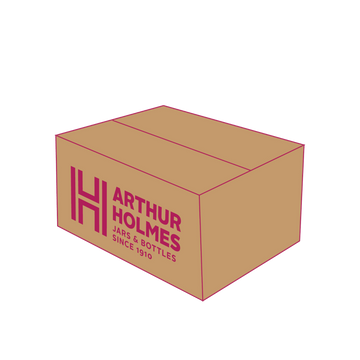 Cardboard box with 'Arthur Holmes Jars & Bottles' branding on a white background