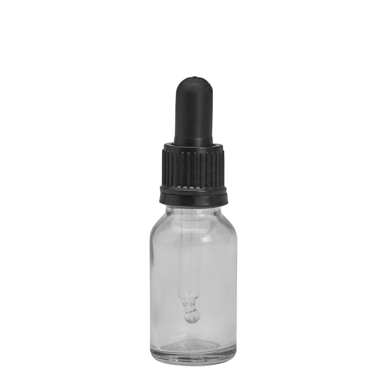 15ml Clear Drip Btl & 18mm Black T/T Dropper