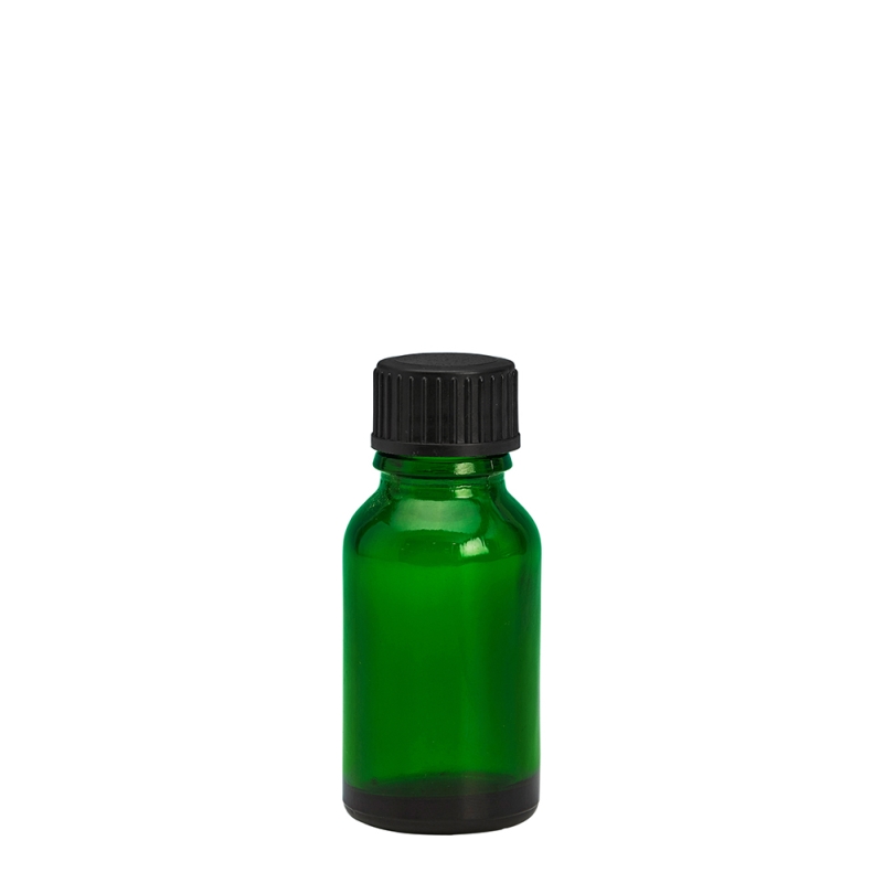 15ml Green Drip Btl & 18mm Black Foam Wad Cap