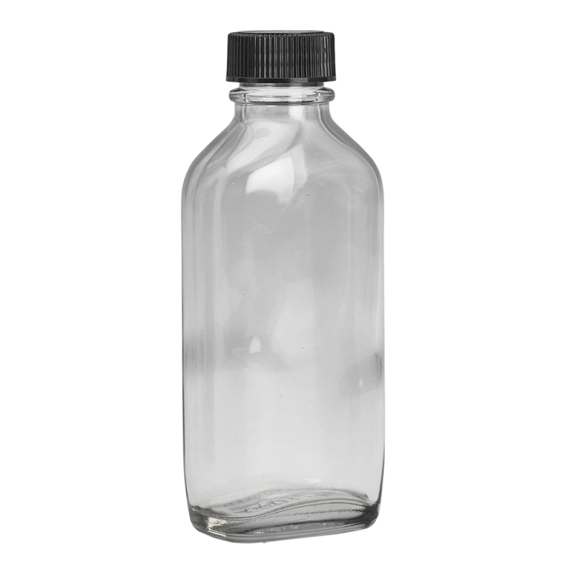 100ml Clear Flat Oval Btl & 24mm Black Ribbed Polyring