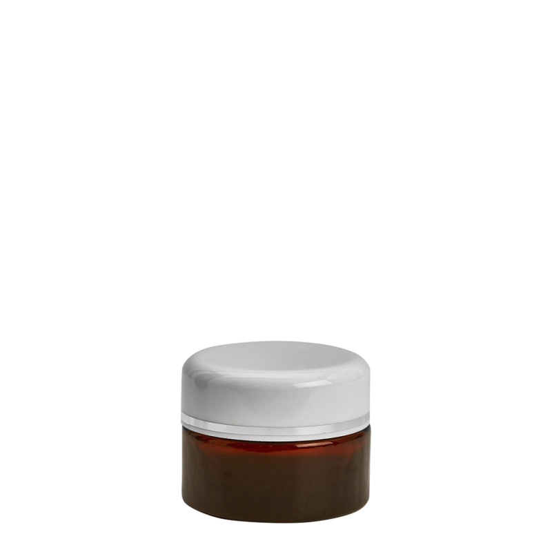 15g Amber Cos Pot & 40mm White/Silver Round Edge Cap