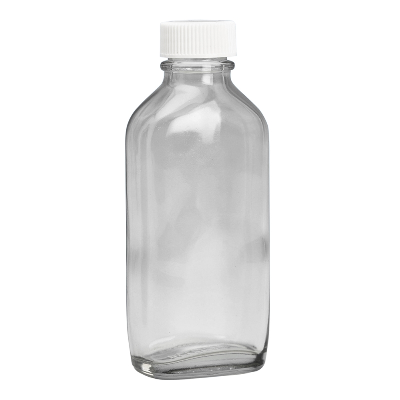 100ml Clear Flat Oval Btl & 24mm White Ribbed Polyring