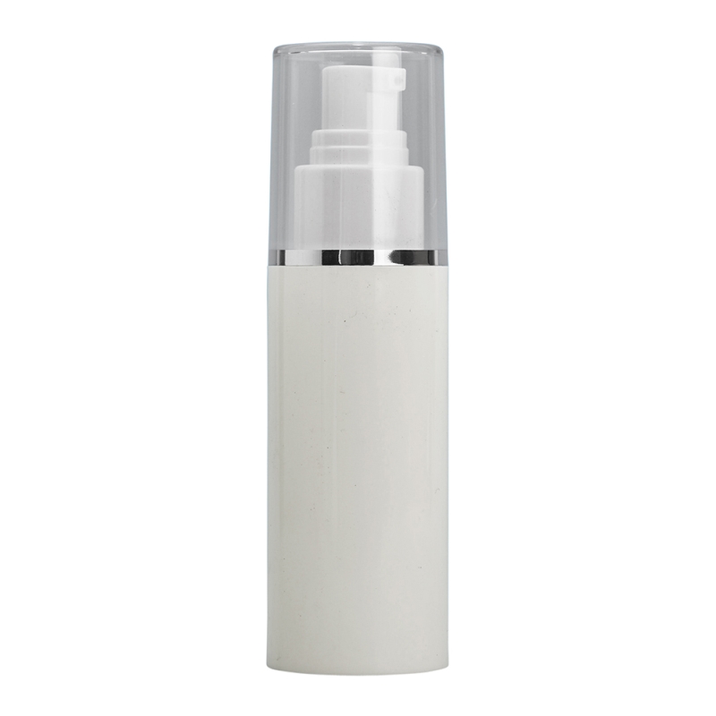 100ml White Vacuum Pump Btl & Clear/Silver Band O/C