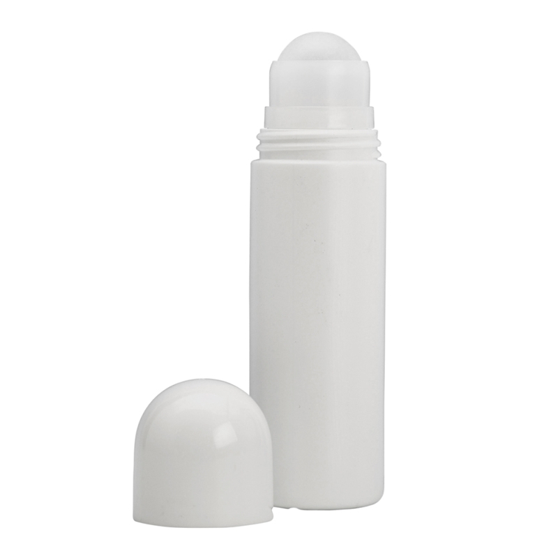 100ml White Plastic Rollon & White Cap & Plastic Ball