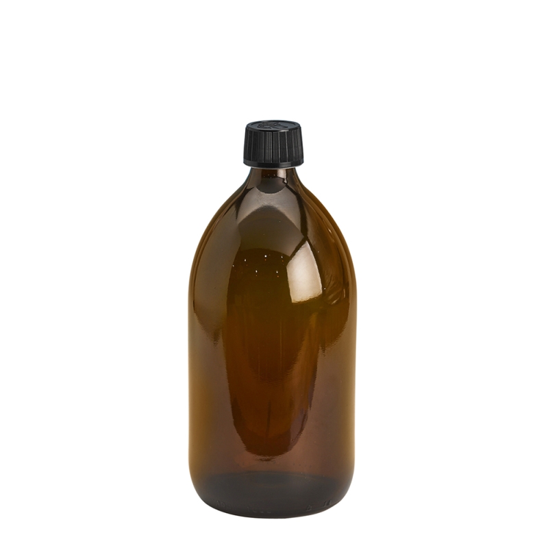 1000ml Amber Syrup Btl & 28mm Black C/Resistant