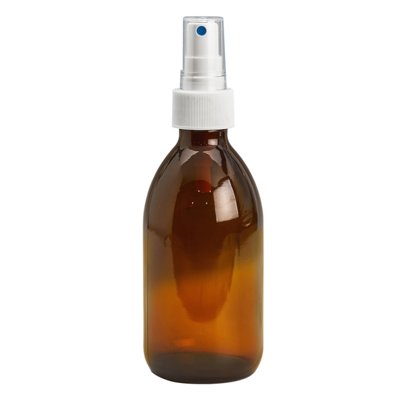 250ml Amber Syrup Btl & 28mm White Ribbed Mist