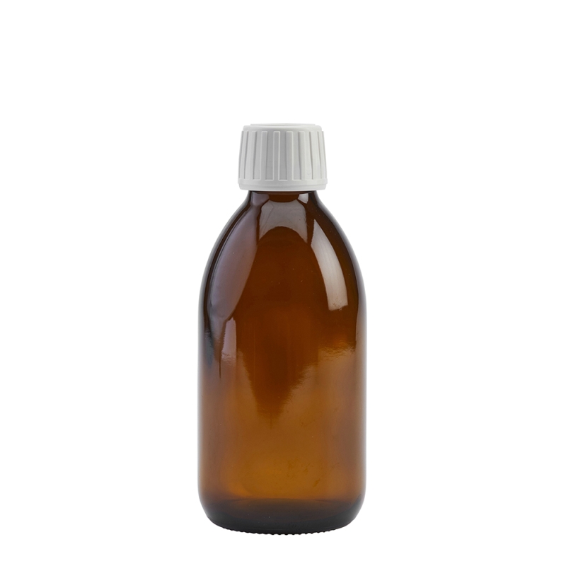 250ml Amber Syrup Btl & 28mm White Deep T/T