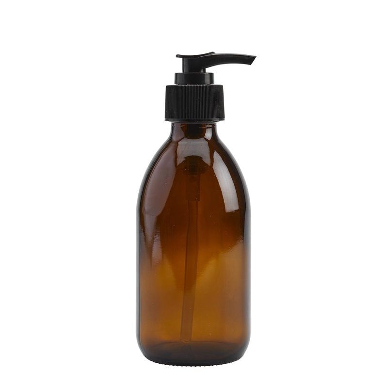 250ml Amber Syrup Btl & 28mm Black Ribbed Lotion