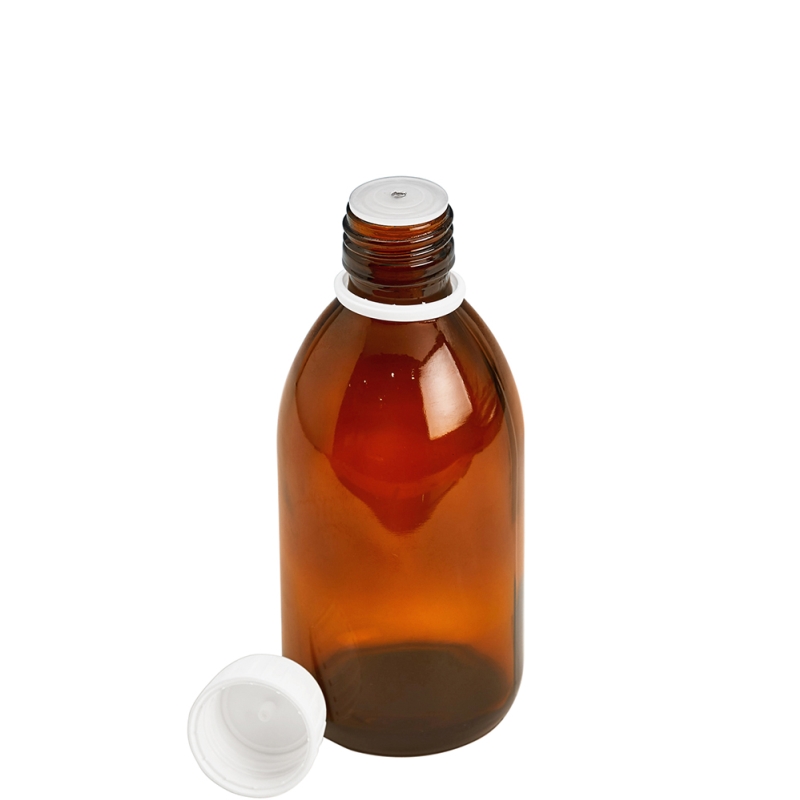 250ml Amber Syrup Btl & 28mm White Drip T/T