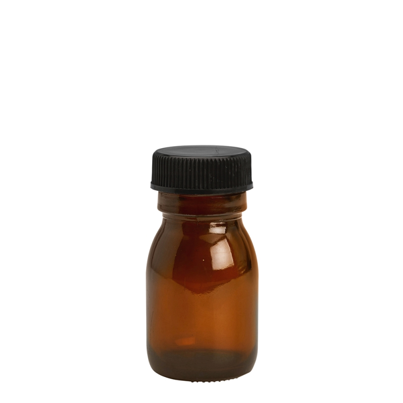 30ml Amber Syrup Btl & 28mm Black Ribbed Polyring