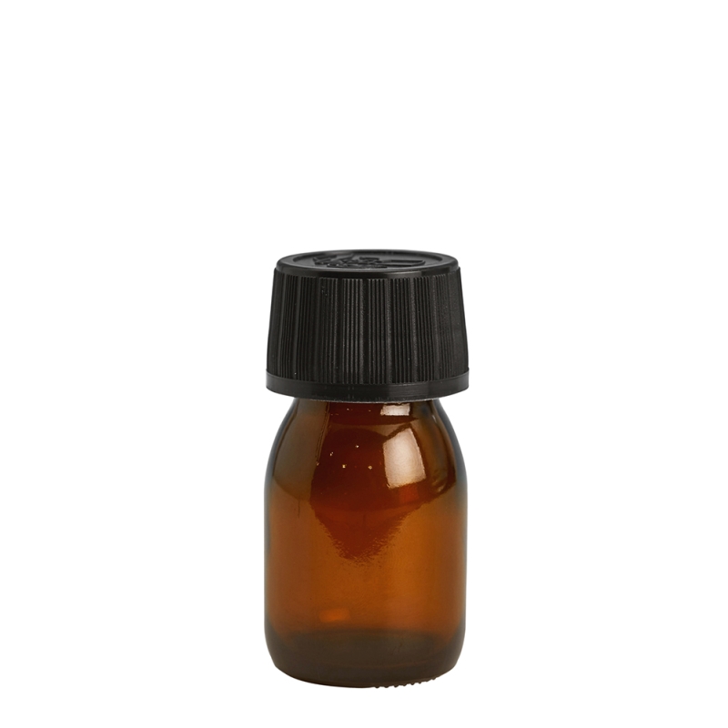 30ml Amber Syrup Btl & 28mm Black C/Resistant