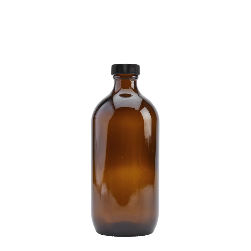 500ml Amber Disp Btl & 28mm Black Ribbed Polyring