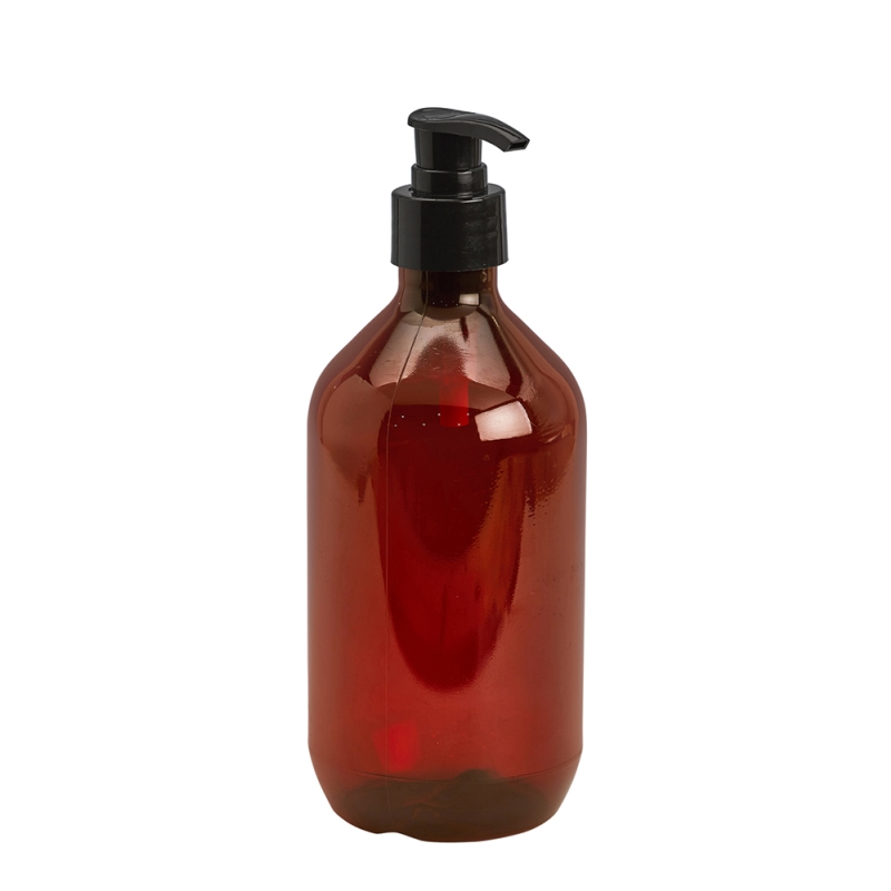 500ml Amber Prem PETG Btl & 28mm Black Ribbed Lotion