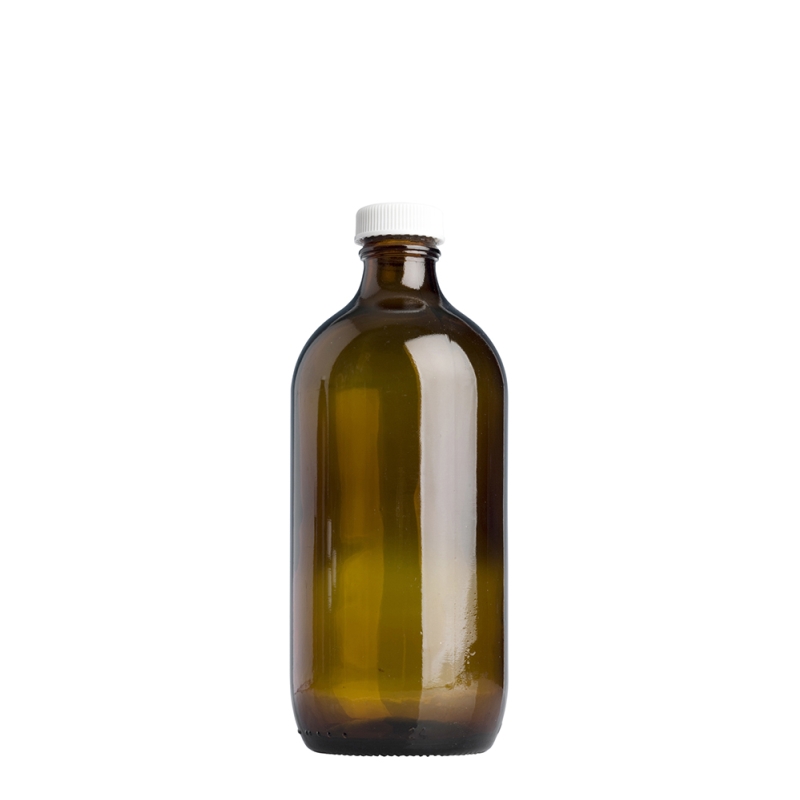 500ml Amber Disp Btl & 28mm White Ribbed Polyring