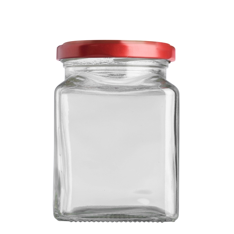 270ml Square Jar & 63mm Red Twist