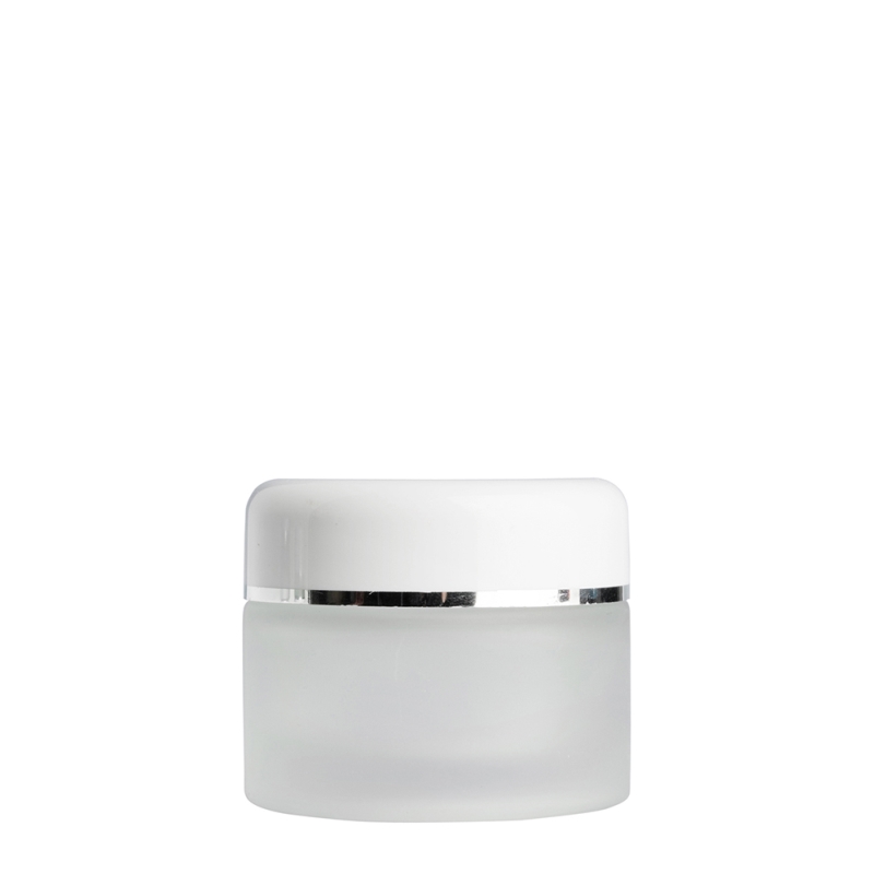 50g Frosted Cos Pot & 58mm White/Silver Round Edge Cap
