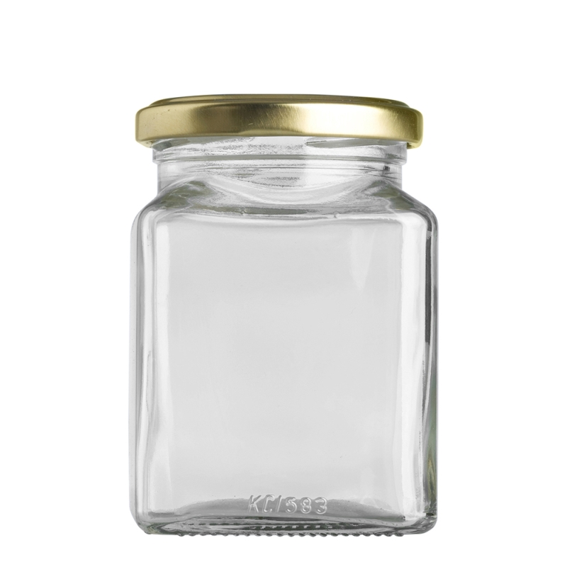 270ml Square Jar & 63mm Gold Twist