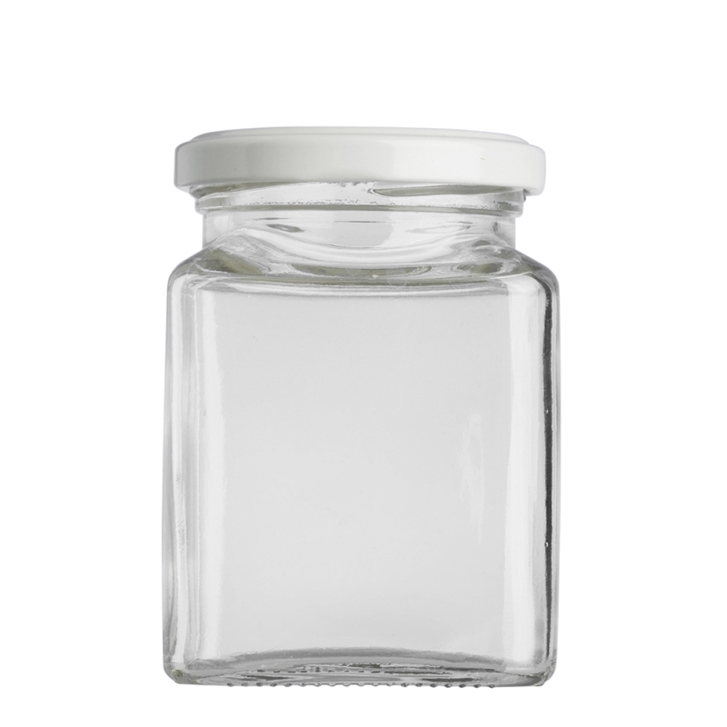 270ml Square Jar & 63mm White Twist