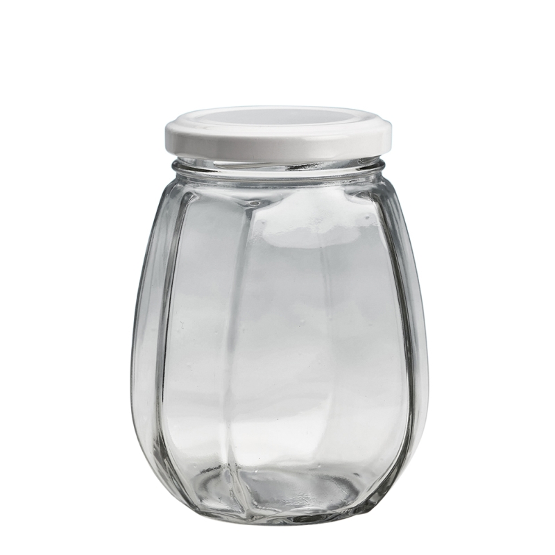 385ml Facetted Jar & 63mm White Twist