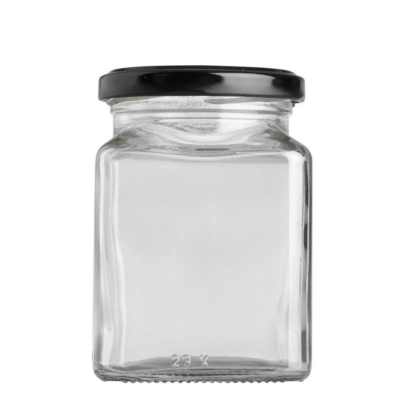 270ml Square Jar & 63mm Black Twist