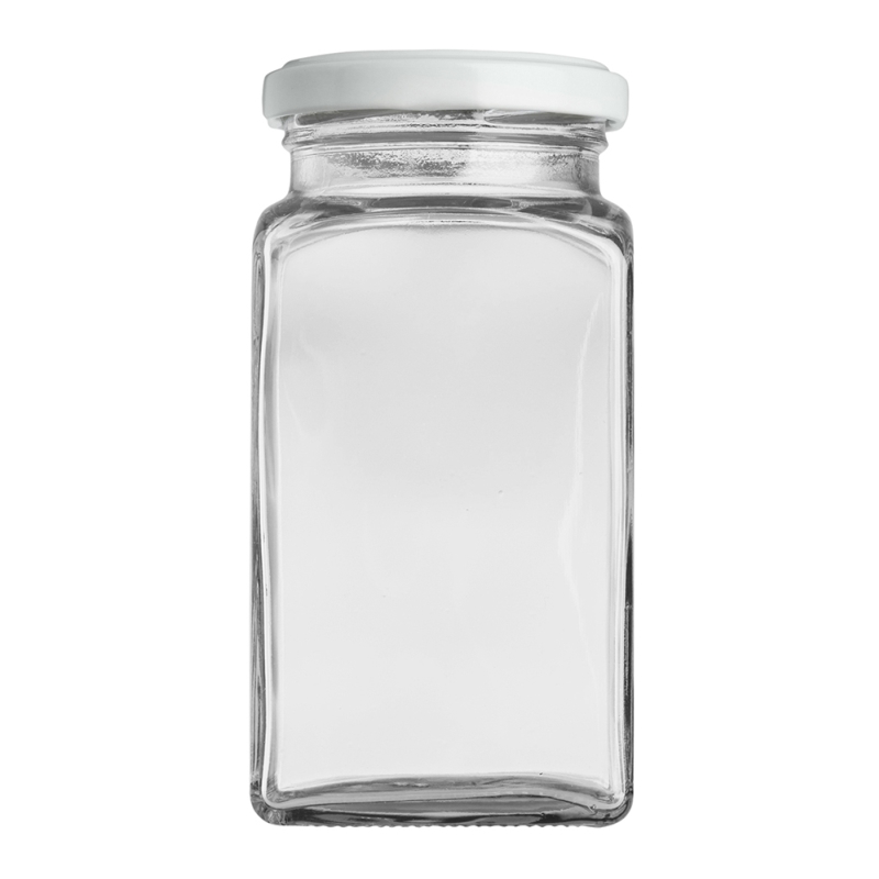 324ml Square Jar & 58mm White Twist