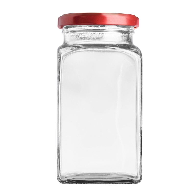 324ml Square Jar & 58mm Red Twist