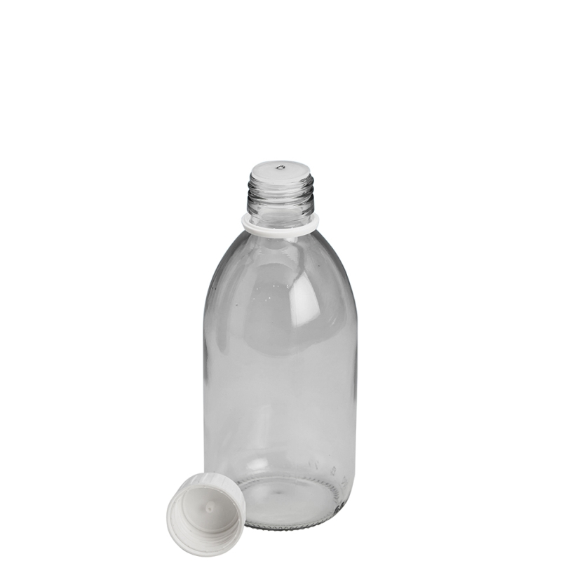 300ml Clear Syrup Btl & 28mm White Drip T/T