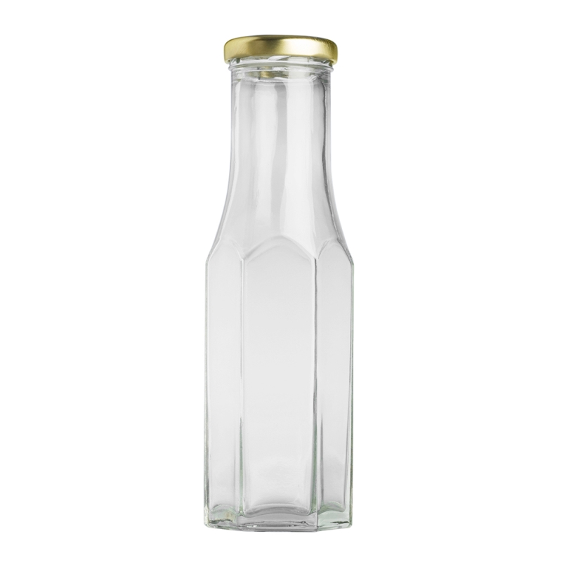 250ml Clear Hex Sauce Btl & 43mm Gold Twist