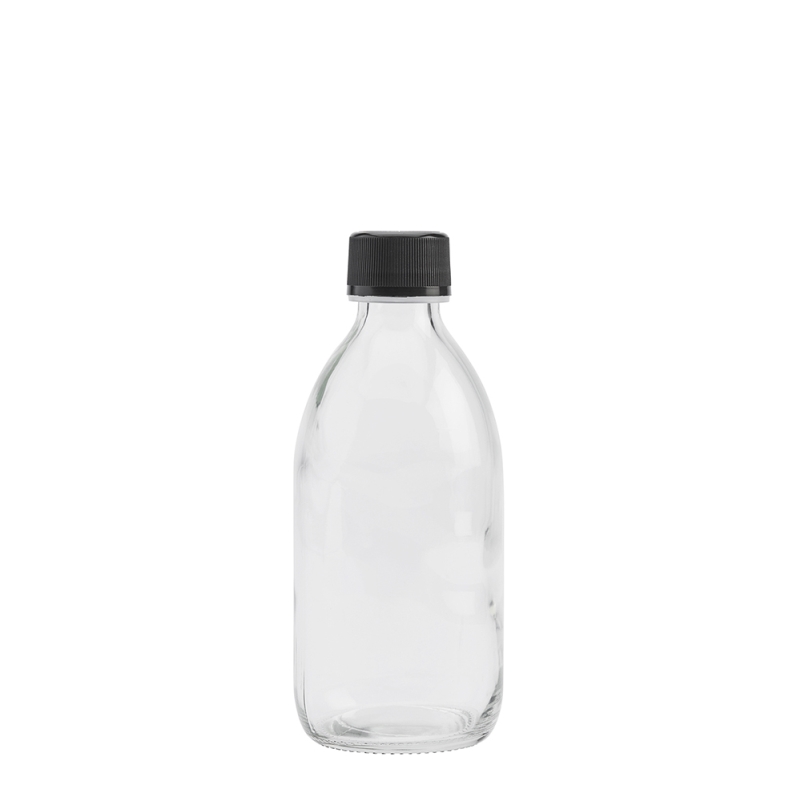 300ml Clear Syrup Btl & 28mm Black Nera T/T