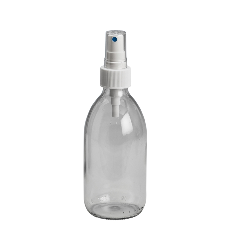 300ml Clear Syrup Btl & 28mm White Ribbed Mist