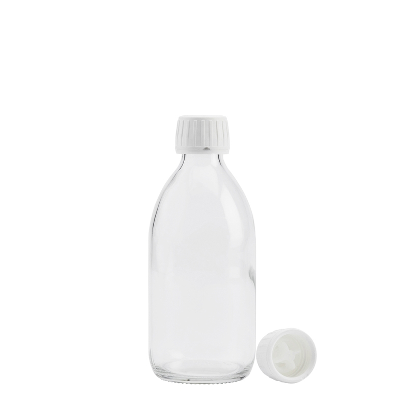 300ml Clear Syrup Btl & 28mm White Pourer T/T