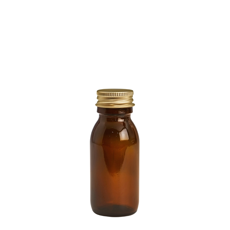 50ml Amber Syrup Btl & 28mm Gold Alum Wad Cap