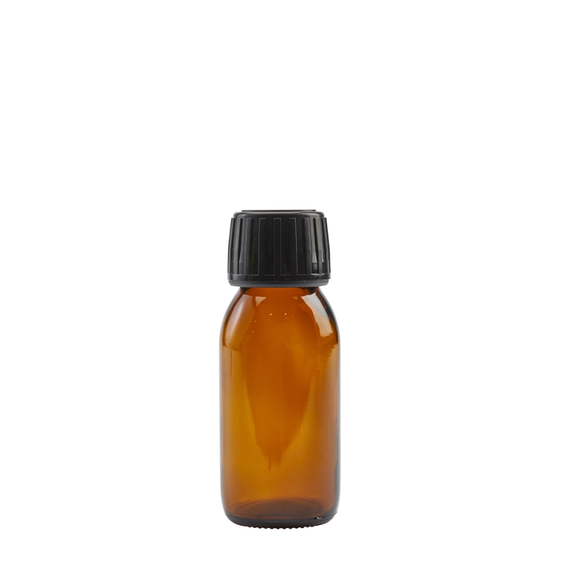 50ml Amber Syrup Btl & 28mm Black Deep T/T