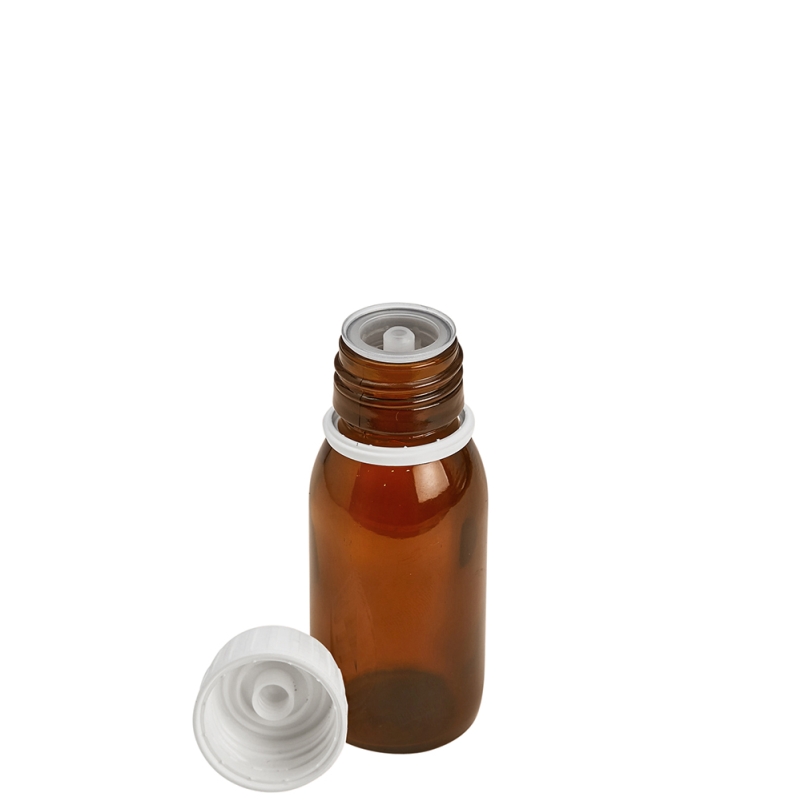 50ml Amber Syrup Btl & 28mm White Pourer T/T