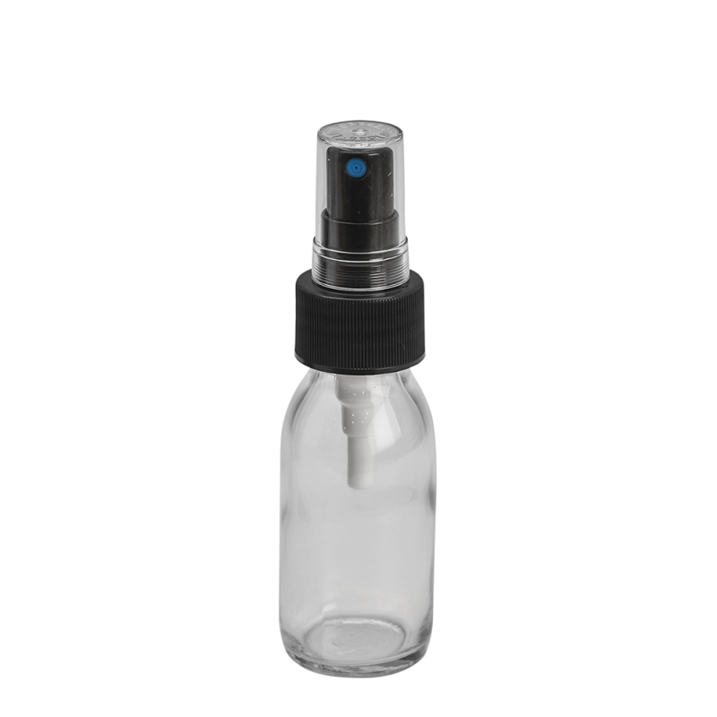 50ml Clear Syrup Btl & 28mm Black Ribbed Mist