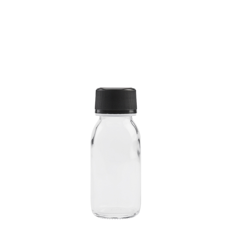 50ml Clear Syrup Btl & 28mm Black Nera T/T