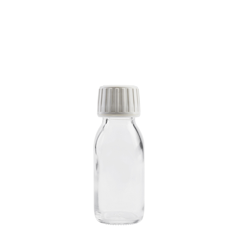 50ml Clear Syrup Btl & 28mm White Deep T/T