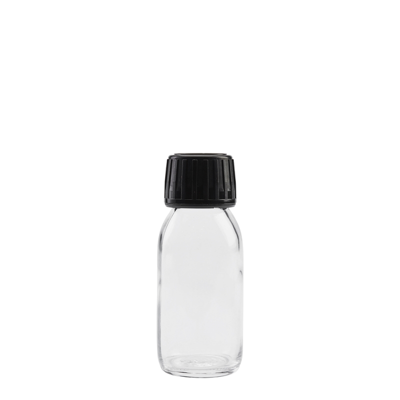 50ml Clear Syrup Btl & 28mm Black Deep T/T