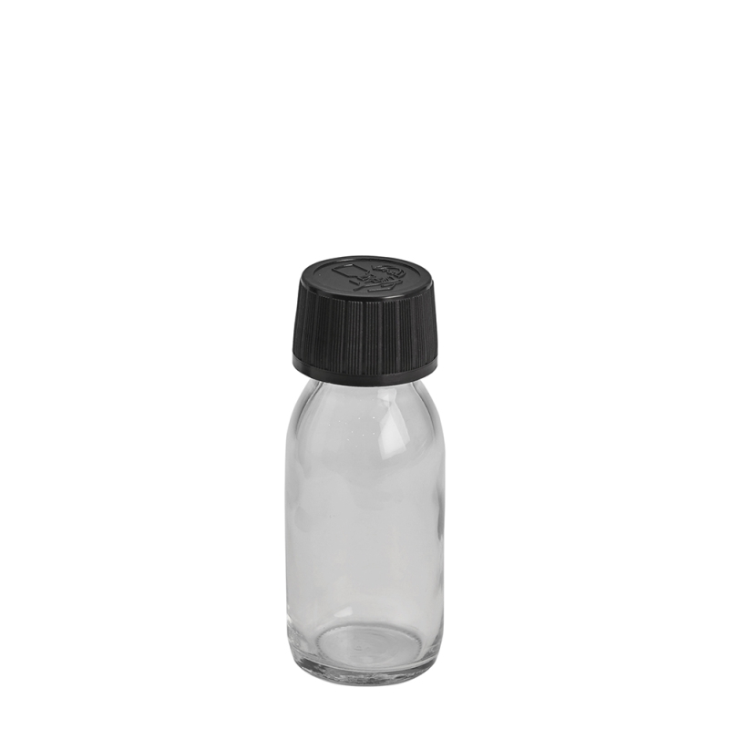 50ml Clear Syrup Btl & 28mm Black C/Resistant