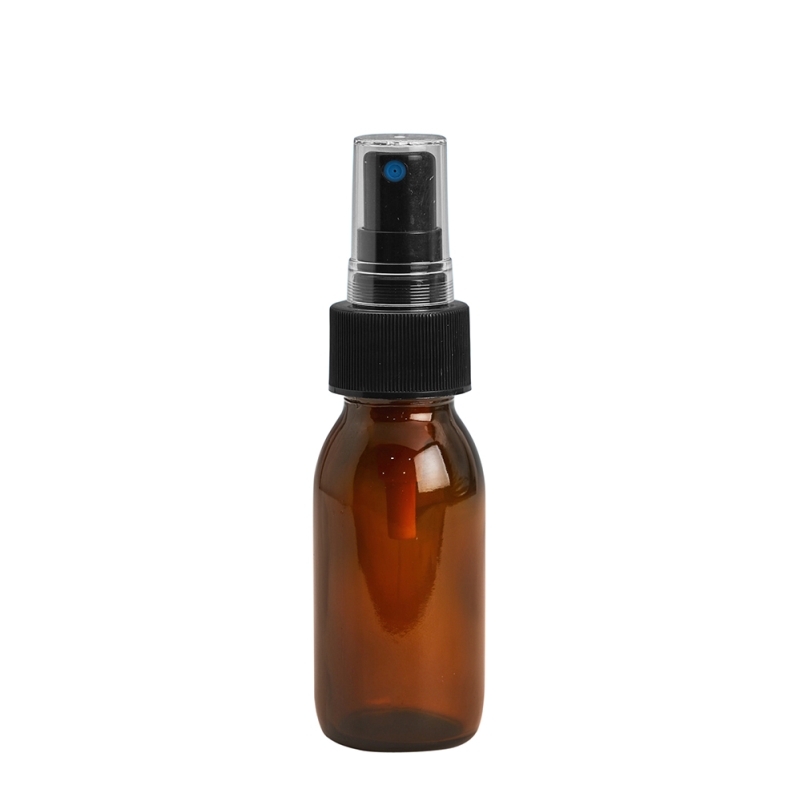 50ml Amber Syrup Btl & 28mm Black Ribbed Mist