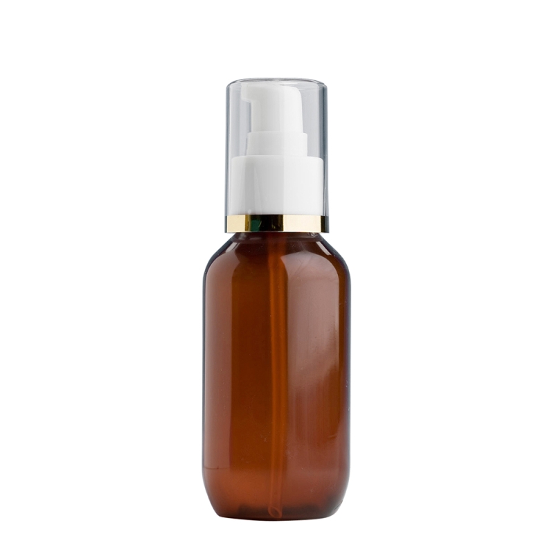 100ml Amber Prem PETG Btl & 24mm White/Gold Band Cos Lotion