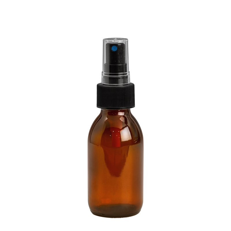 100ml Amber Syrup Btl & 28mm Black Ribbed Mist