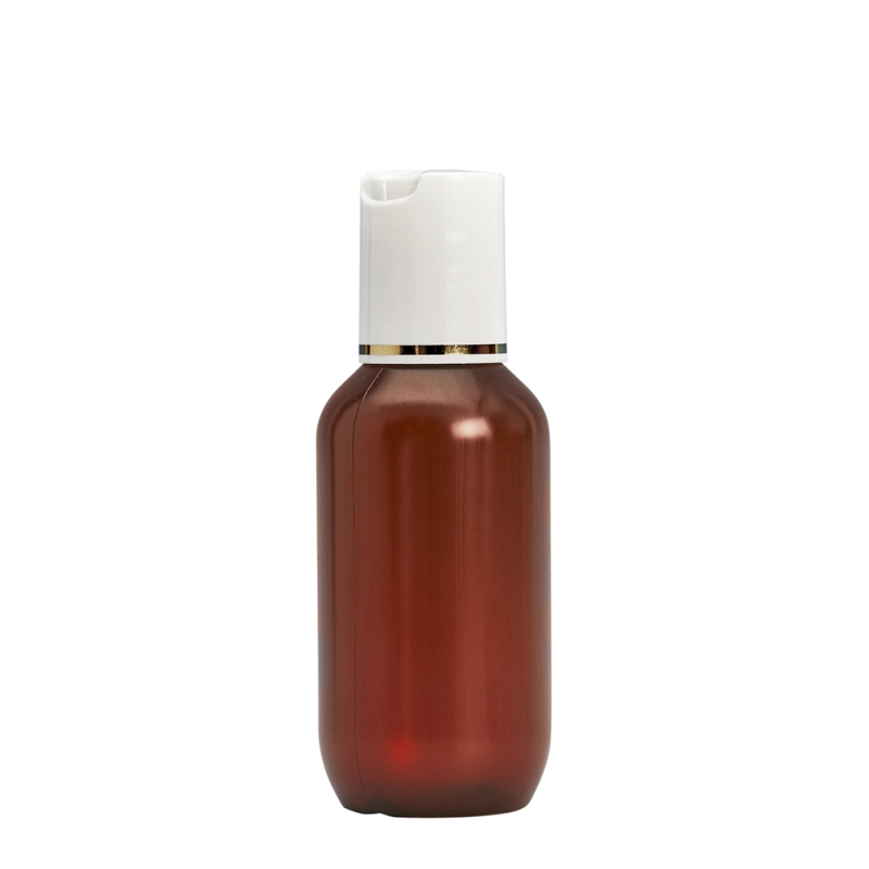 100ml Amber Prem PETG Btl & 24mm White/Gold Band Disc Cap