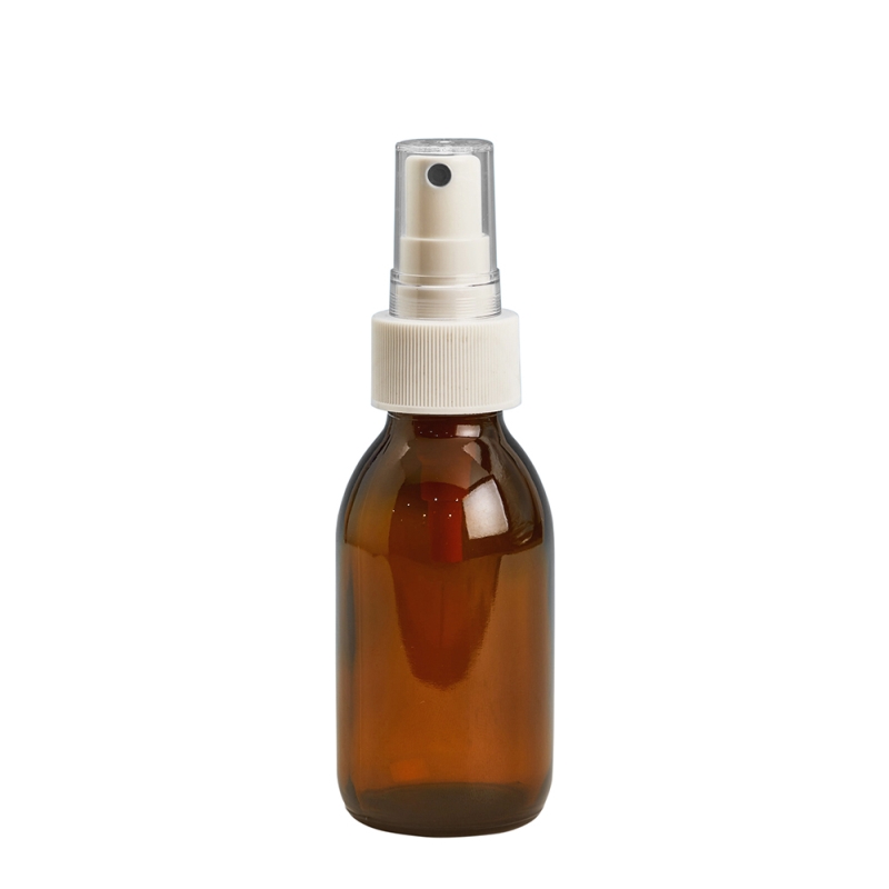 100ml Amber Syrup Btl & 28mm White Ribbed Mist