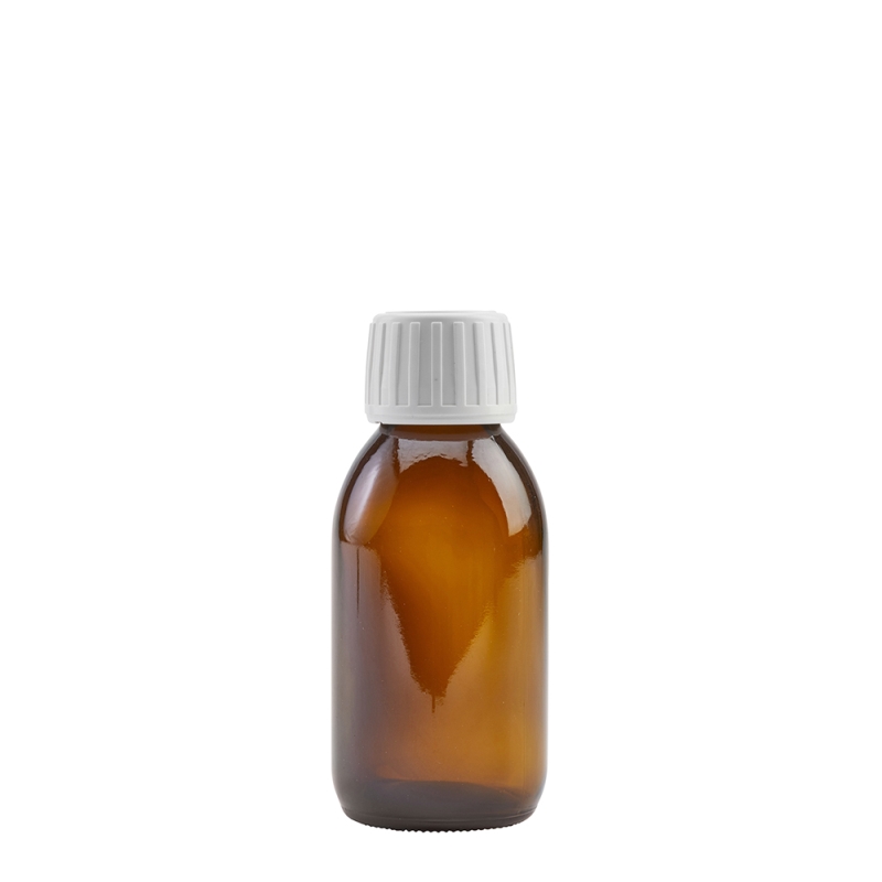 100ml Amber Syrup Btl & 28mm White Deep T/T