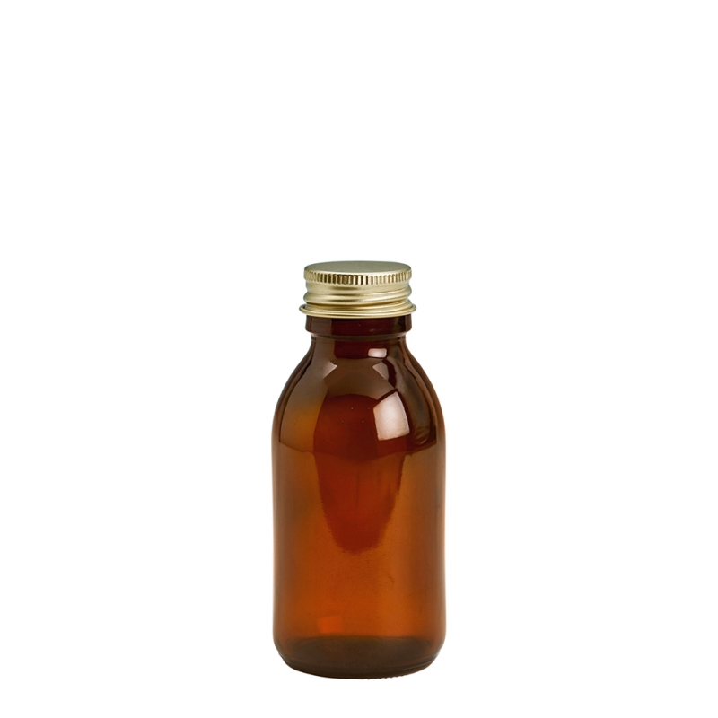 100ml Amber Syrup Btl & 28mm Gold Alum Wad Cap