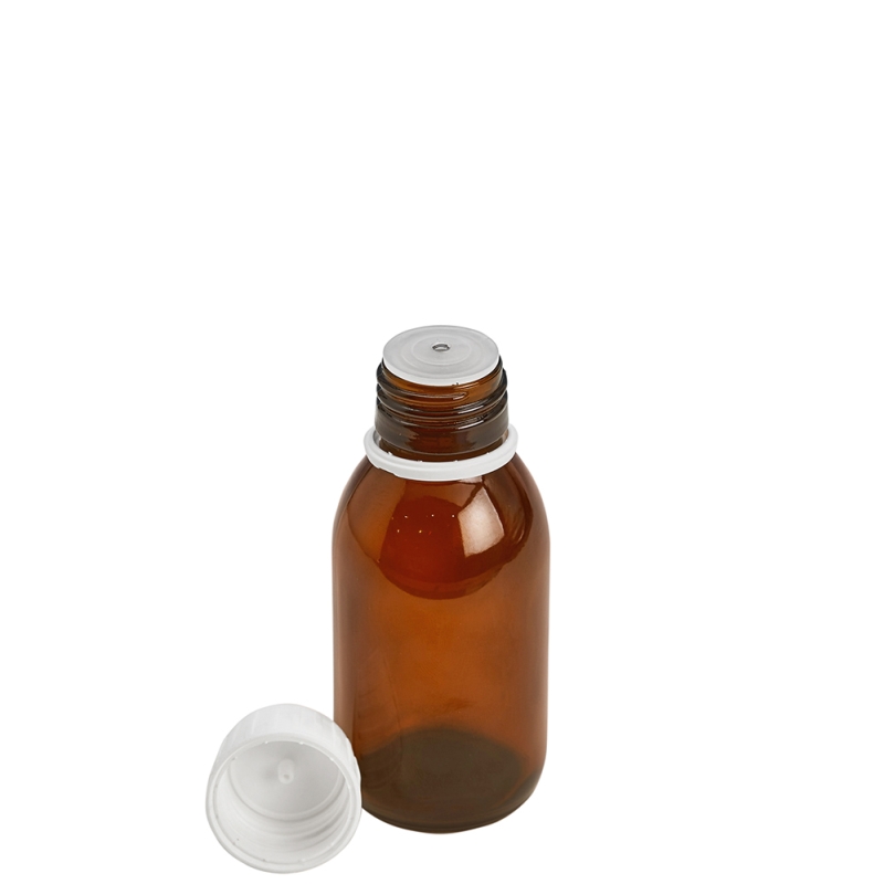 100ml Amber Syrup Btl & 28mm White Drip T/T